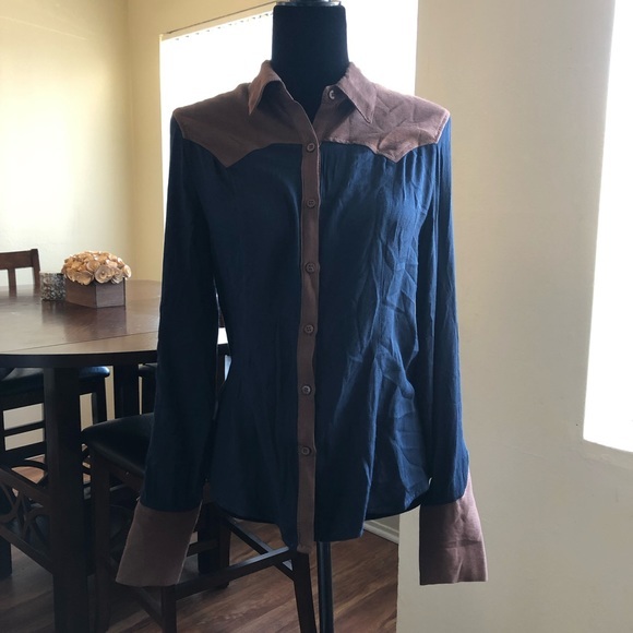 New Max Studio COLOR-BLOCK BUTTON-DOWN SHIRT - Picture 5 of 7